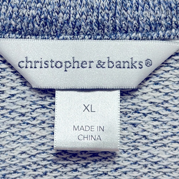 Christopher & Banks Blue Metallic zip jacket XL with drawstring at waist - Picture 2 of 7